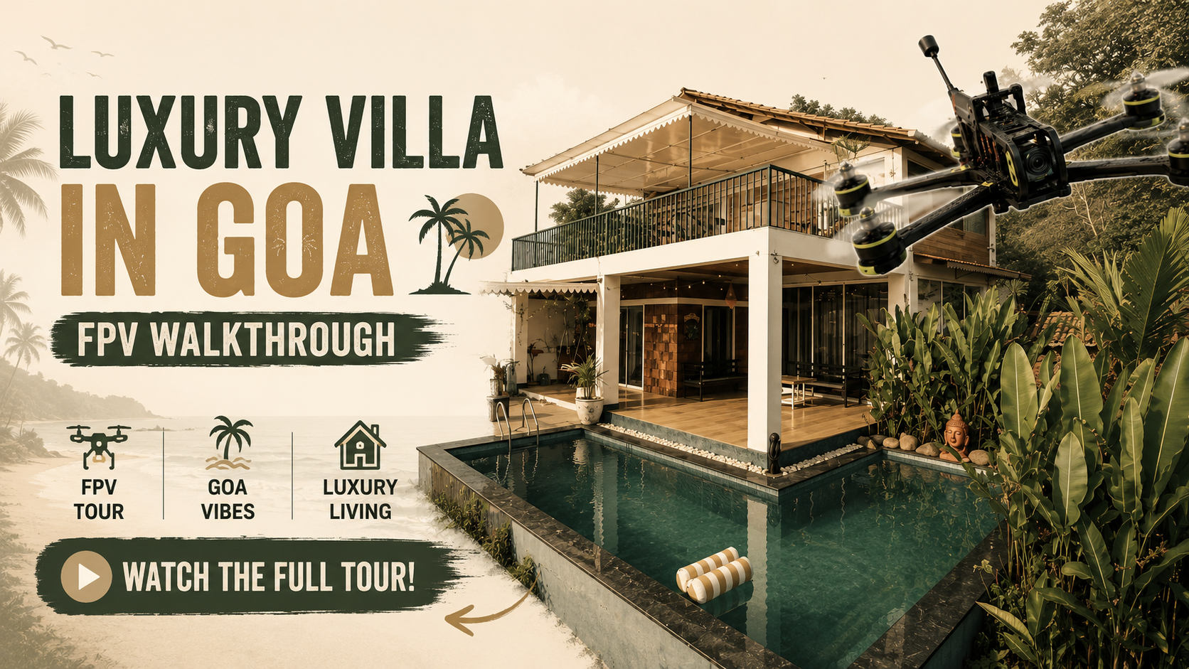 FPV drone flythrough of a luxury villa showcasing interior spaces