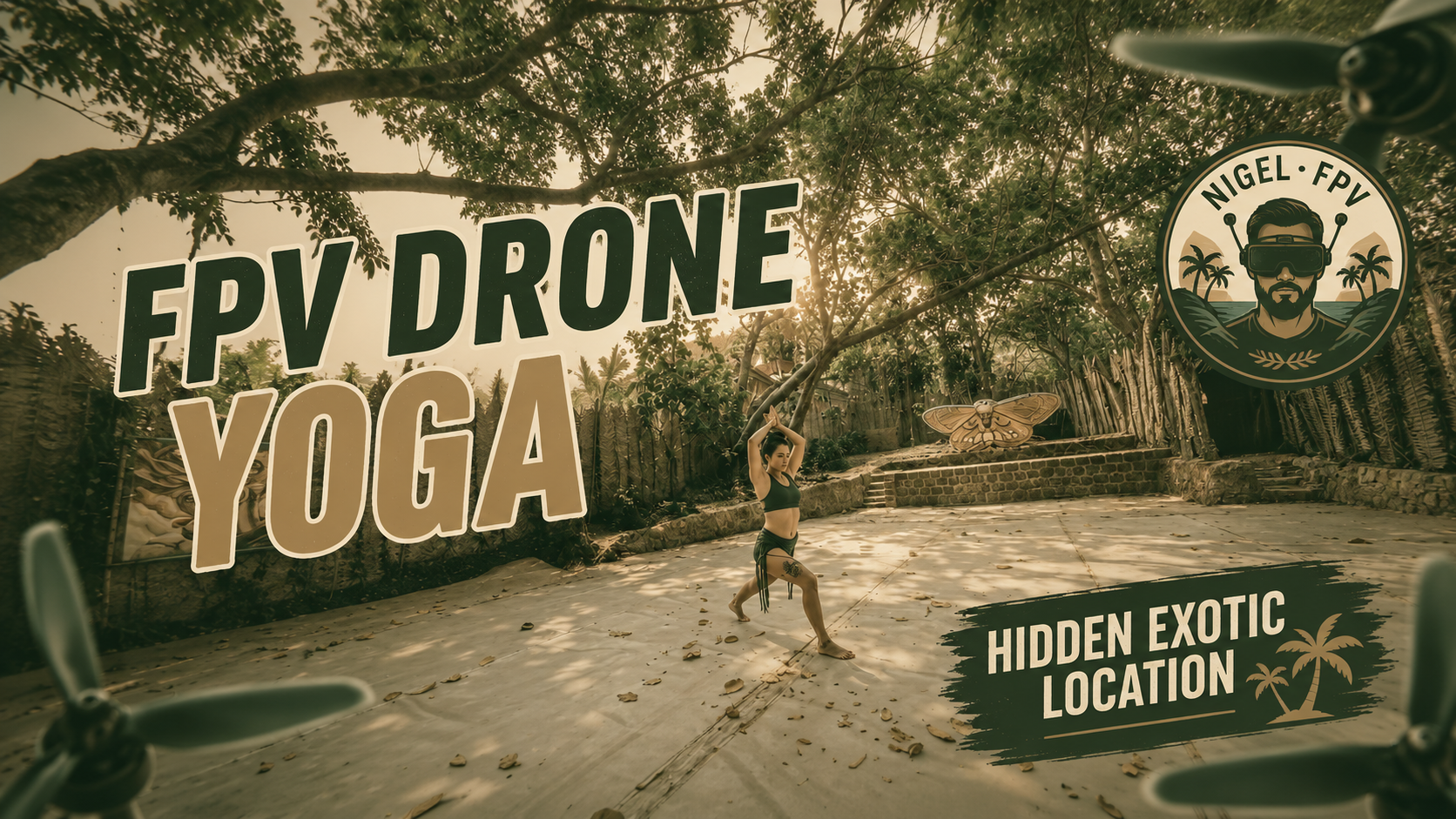 Aerial yoga retreat footage capturing outdoor spaces and energy
