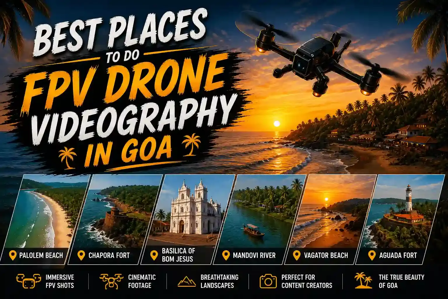 Cinematic FPV drone flying over the cliffs of Cabo de Rama in Goa