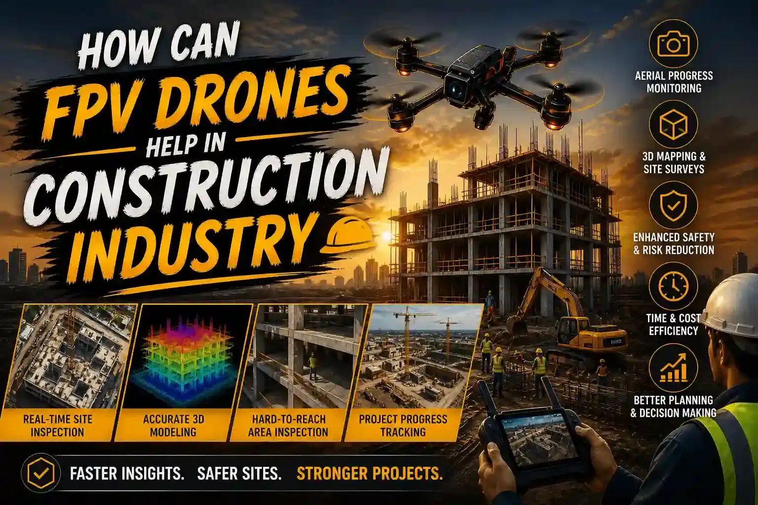 FPV drone performing a structural inspection on a high-rise construction site in Goa